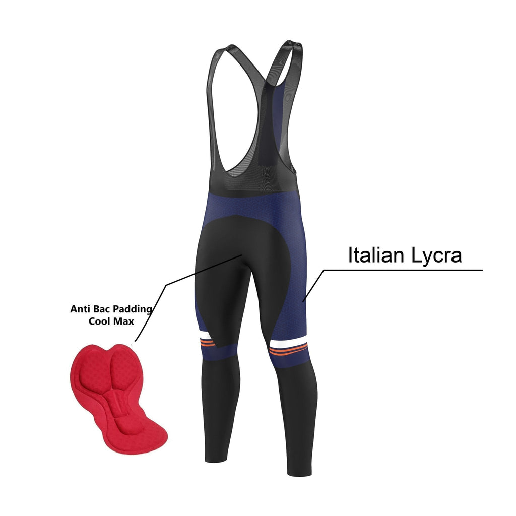 Urban Cycling Men’s Classic Blue Long Sleeve Jersey & Cargo Bib Tights Kit – Comfort, Fit, and All-Season Performance