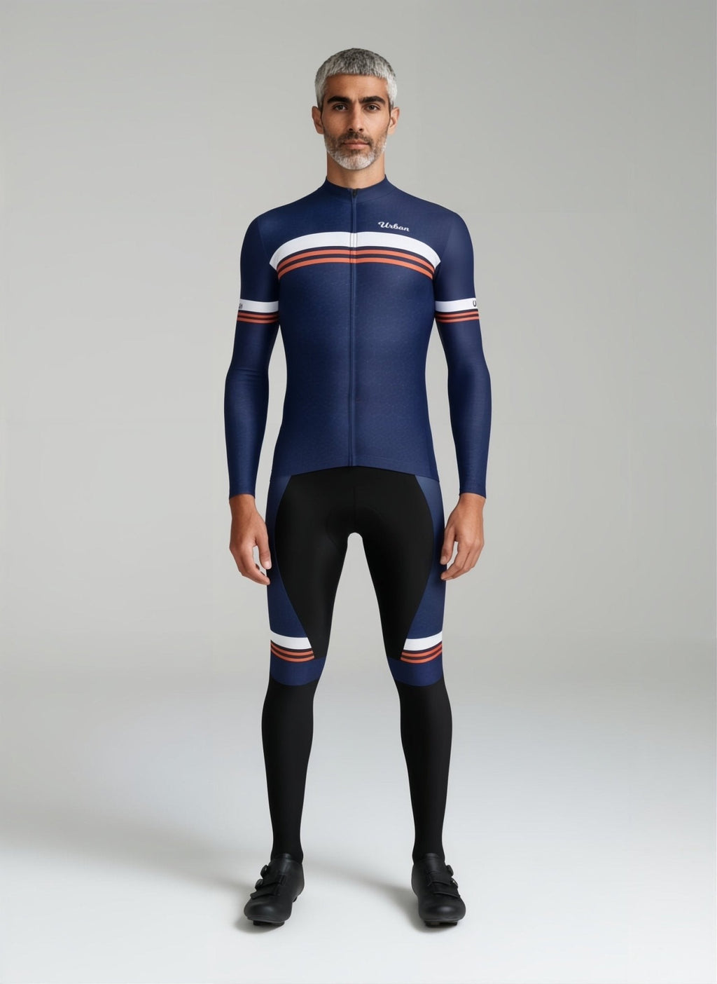 Urban Cycling Men’s Classic Blue Long Sleeve Jersey & Cargo Bib Tights Kit – Comfort, Fit, and All-Season Performance