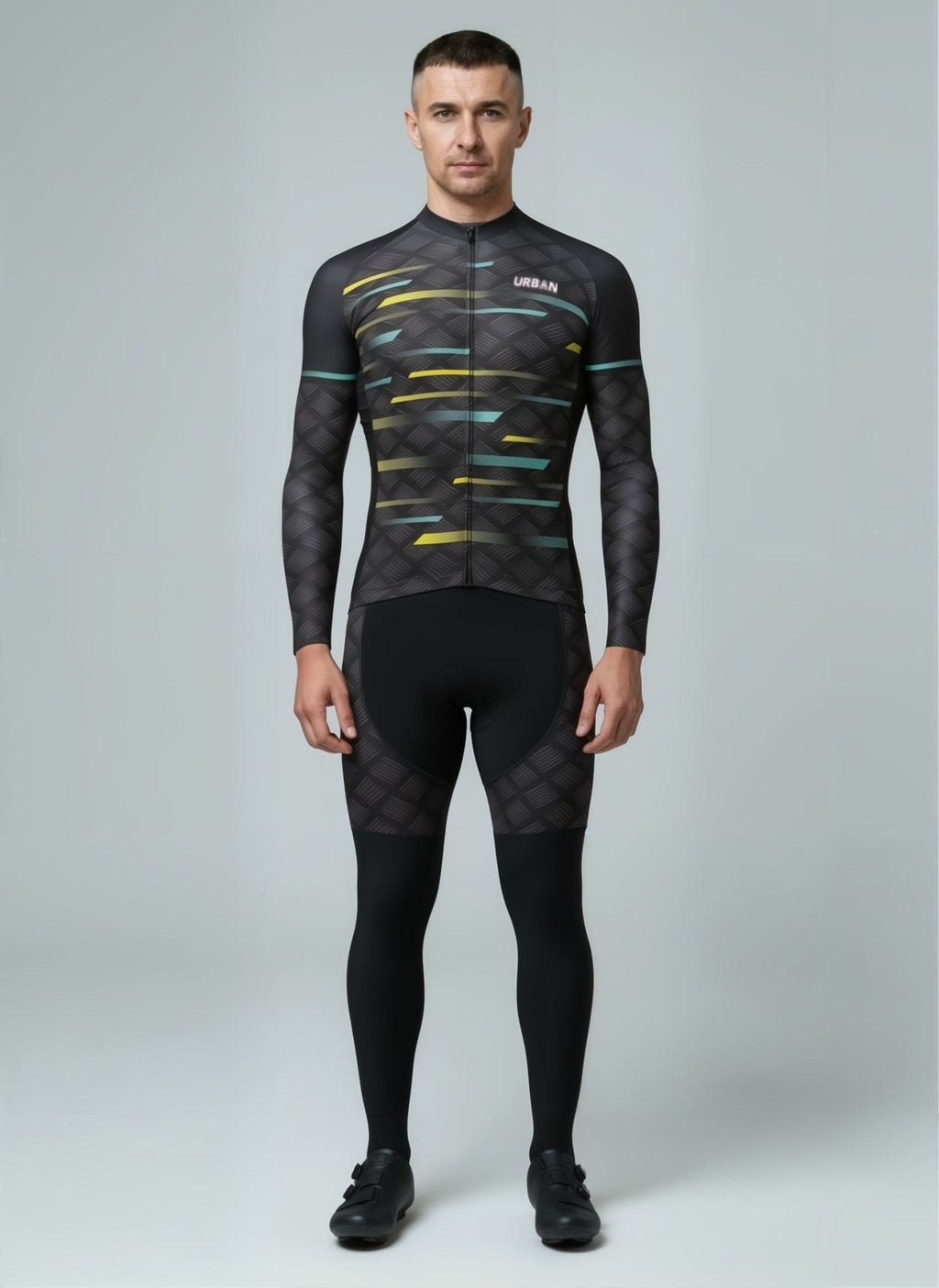 Urban Cycling Pro Carbide Thermal Long Sleeve Jersey & Cargo Bib Tights – Winter Cycling Kit for Cold-Weather Performance